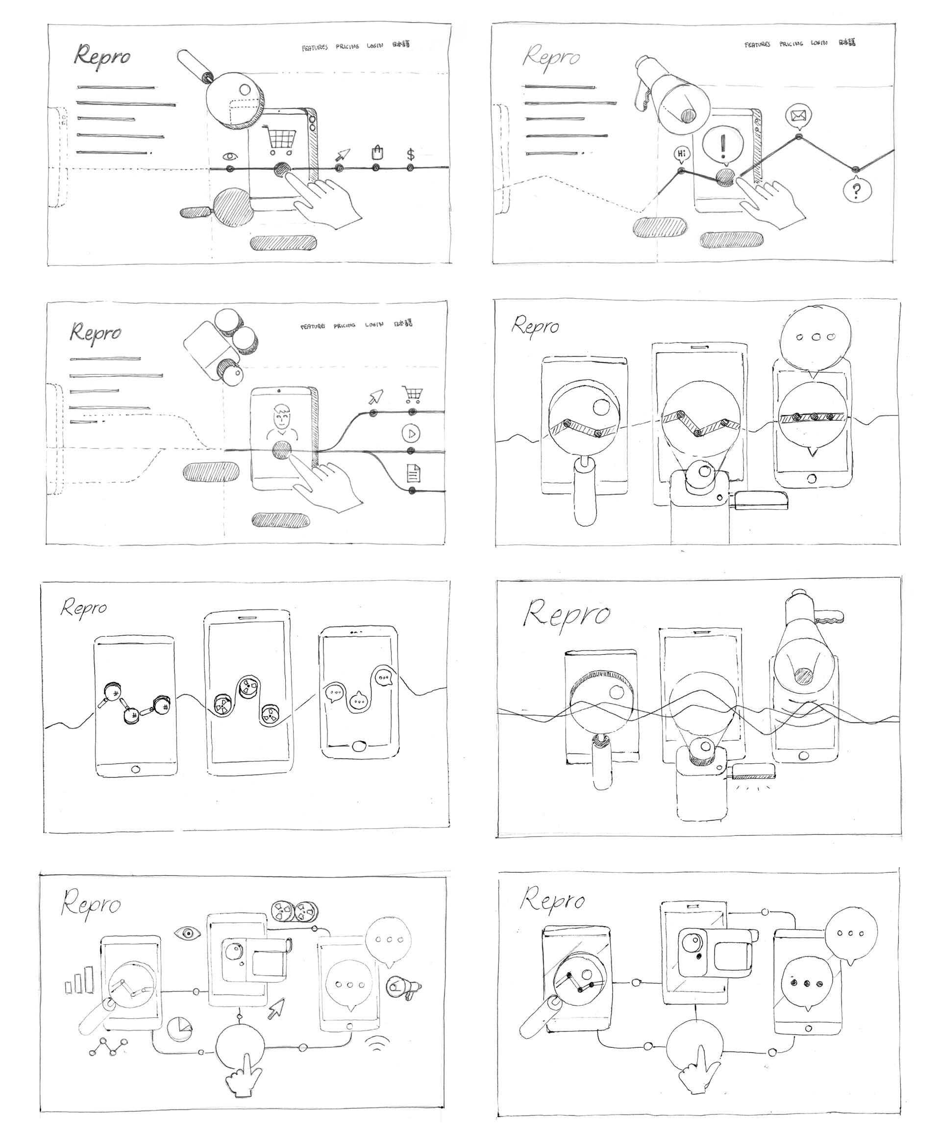 Repro.io - Marketing meets mobile apps - illustration Sketches
