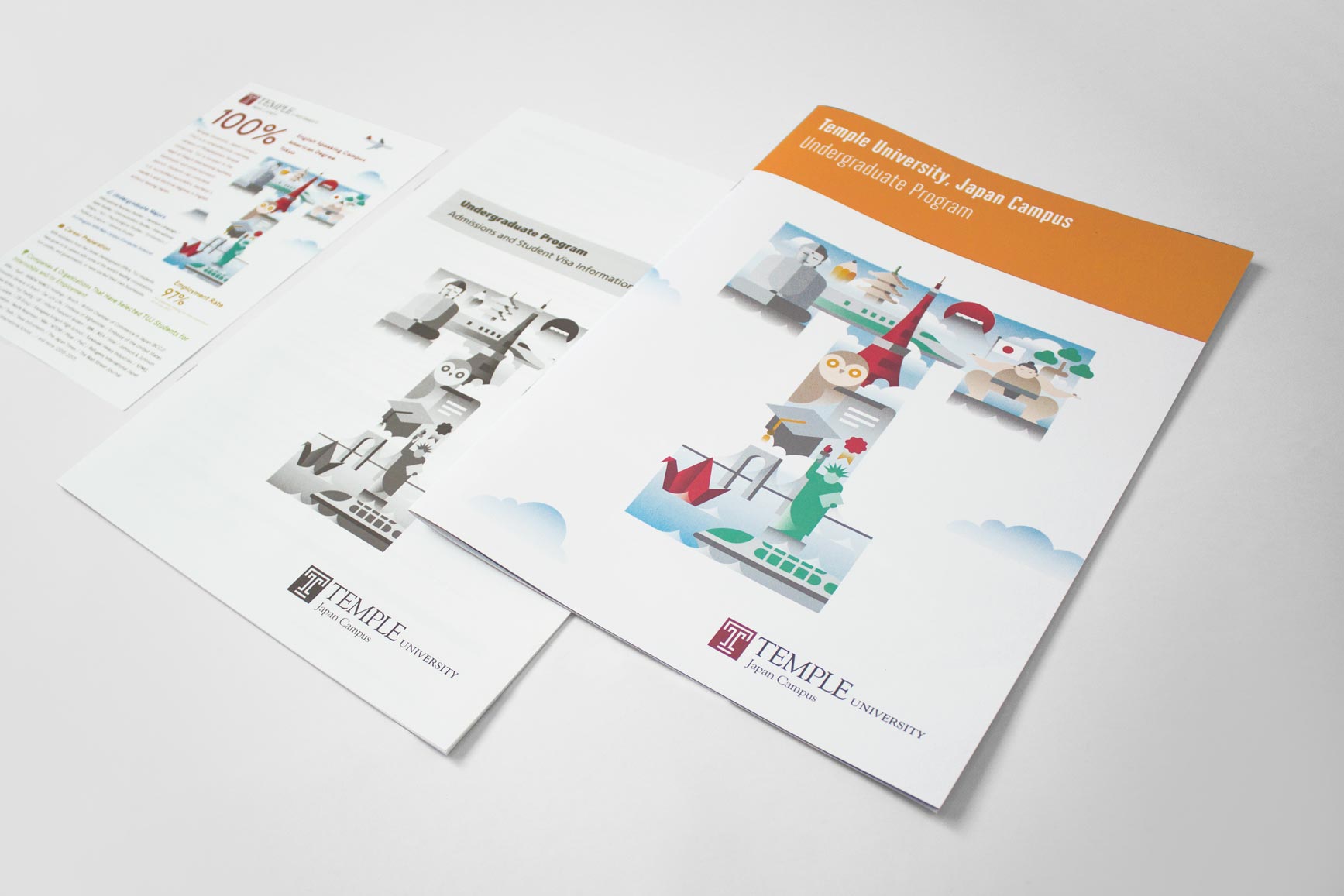 Temple University Japan in Tokyo - English Japanese Undergraduate Brochures - Print Layout Design Illustration