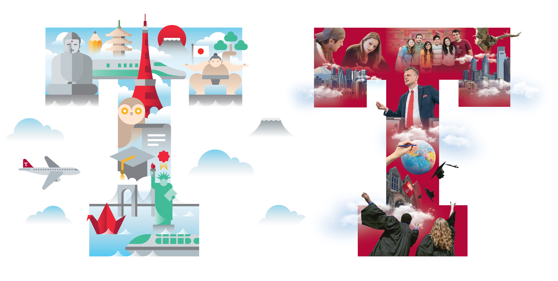 Temple University Japan in Tokyo - English Japanese Undergraduate Brochures - Print Layout Design Illustration