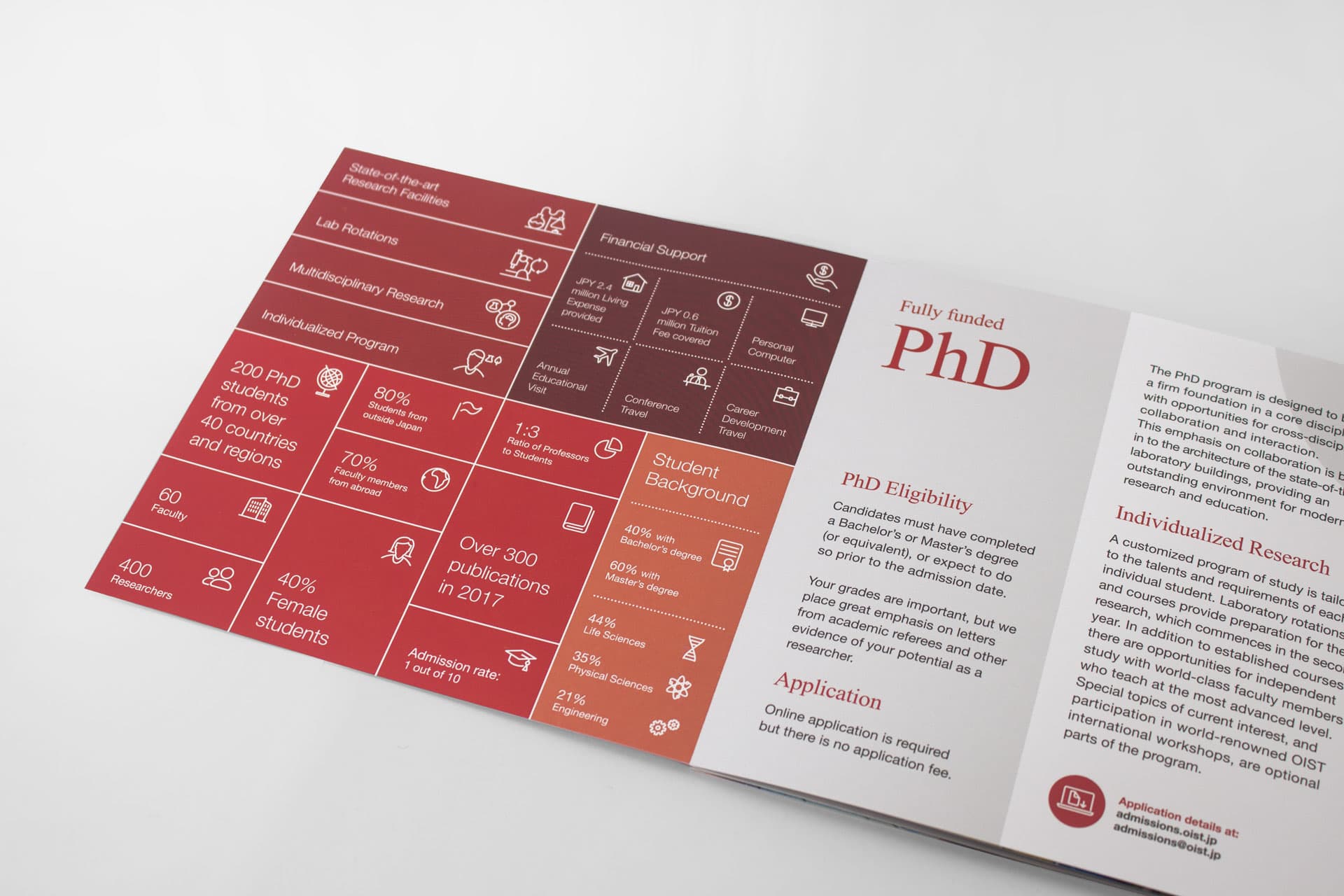 Leporello pamphlet for Okinawa Institute of Science and Technology (OIST) - PhD and Research Internships
