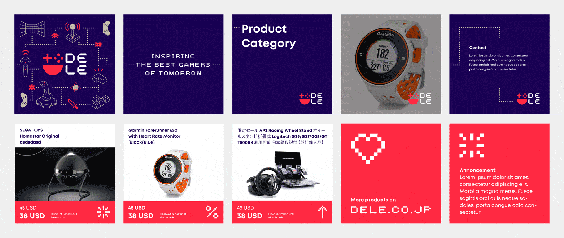 DELE - Gaming Accessory Retailer - Branding, Identity Design, Illustration, UI/UX design and print