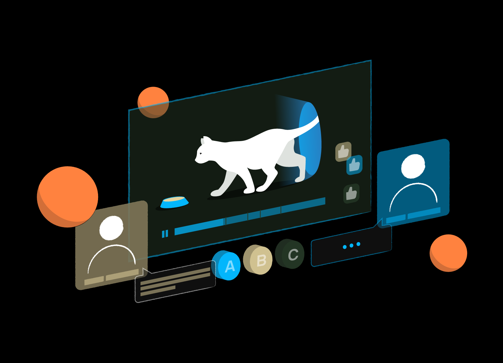 Asial - Custom Illustrations - Media Industry page: Future TV broadcast which features interactive choices which path of the story to follow, supported by social media integration.